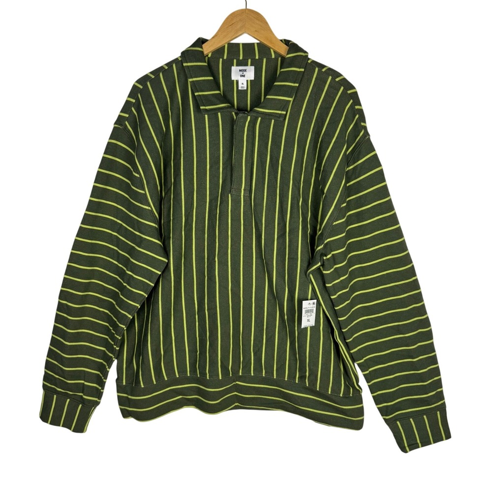 Mode of One Mens Relaxed Fit French Terry Polo Wild Ivy Striped 100189768MN XL